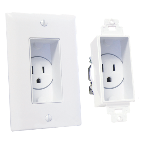 Single Gang Décor Recessed Receptacle, White