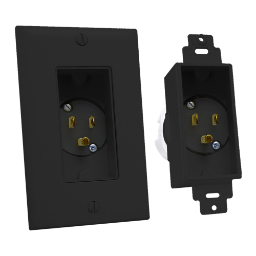 Single Gang Décor Recessed Power Inlet, Black