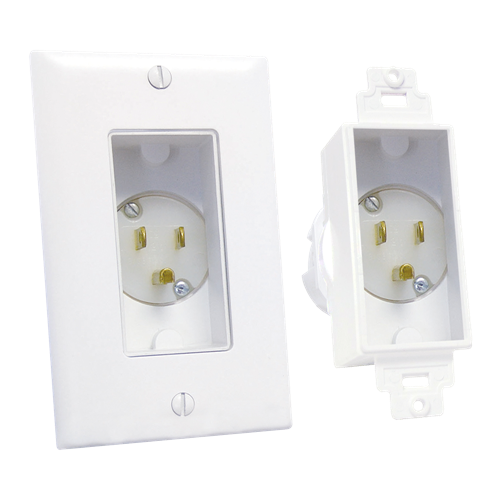 Single Gang Décor Recessed Power Inlet, White