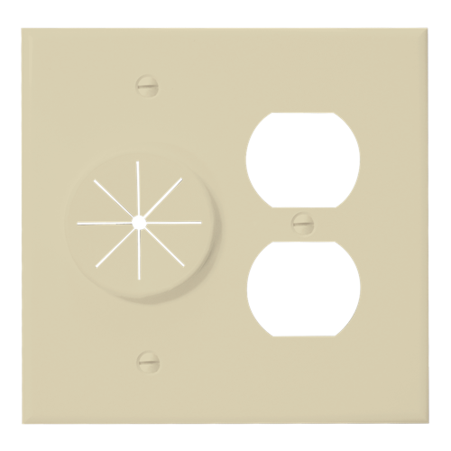 Duplex Receptacle Plate with Grommet, Ivory